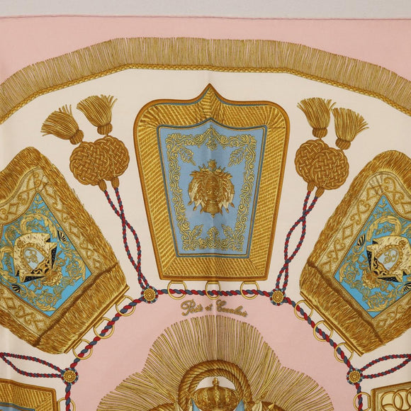 HERMES Carre 90 Scarf ""Poste et Cavalerie"" Silk Pink Auth 182247