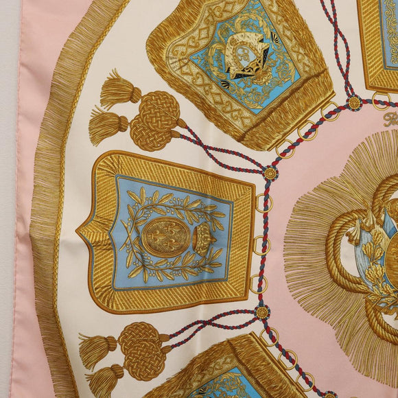 HERMES Carre 90 Scarf ""Poste et Cavalerie"" Silk Pink Auth 182247