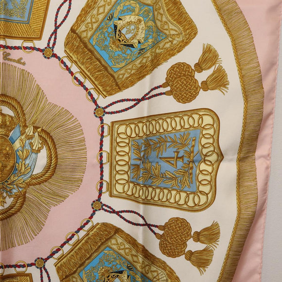 HERMES Carre 90 Scarf ""Poste et Cavalerie"" Silk Pink Auth 182247