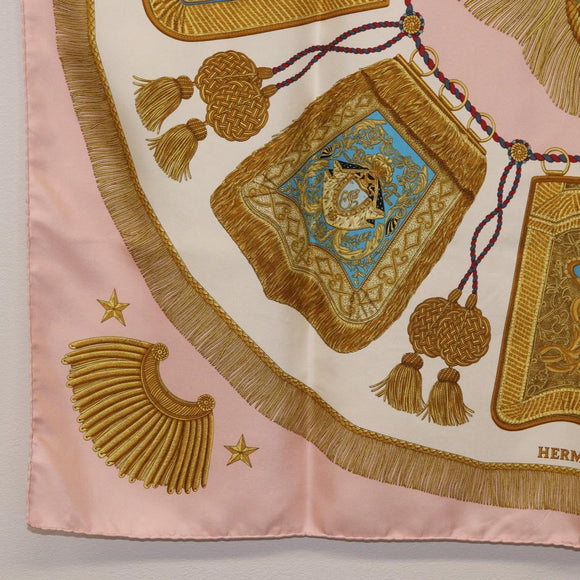 HERMES Carre 90 Scarf ""Poste et Cavalerie"" Silk Pink Auth 182247