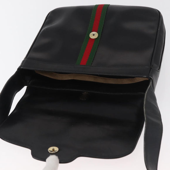 GUCCI Web Sherry Line Umhängetasche Leder Schwarz Gold Original 182260