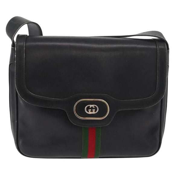 GUCCI Web Sherry Line Umhängetasche Leder Schwarz Gold Original 182260