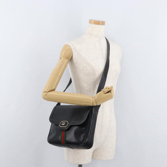 GUCCI Web Sherry Line Umhängetasche Leder Schwarz Gold Original 182260
