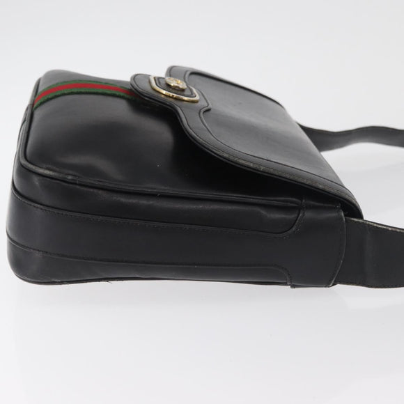 GUCCI Web Sherry Line Umhängetasche Leder Schwarz Gold Original 182260
