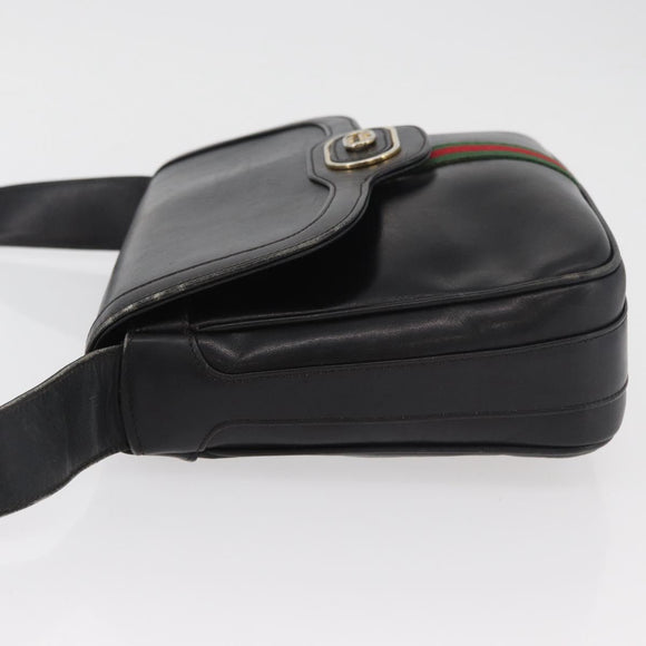 GUCCI Web Sherry Line Umhängetasche Leder Schwarz Gold Original 182260