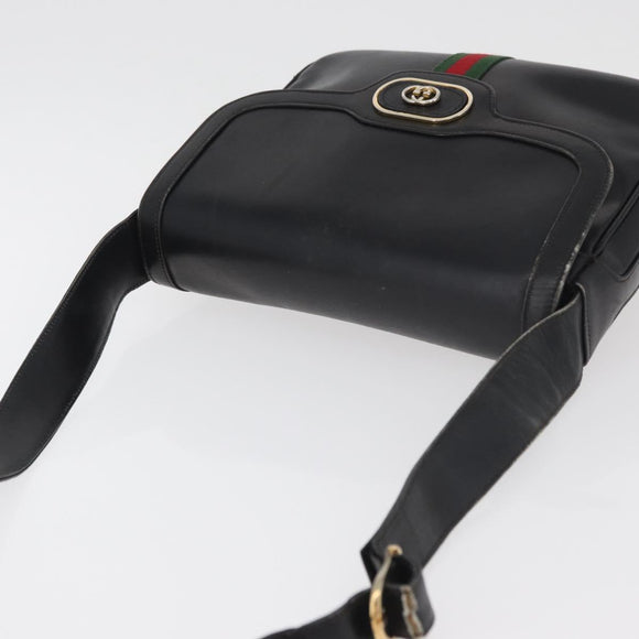 GUCCI Web Sherry Line Umhängetasche Leder Schwarz Gold Original 182260