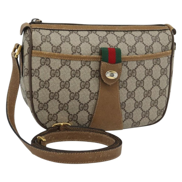 GUCCI GG Supreme Web Sherry Line Bag PVC Beige Gold 89 02 032 Auth 182261