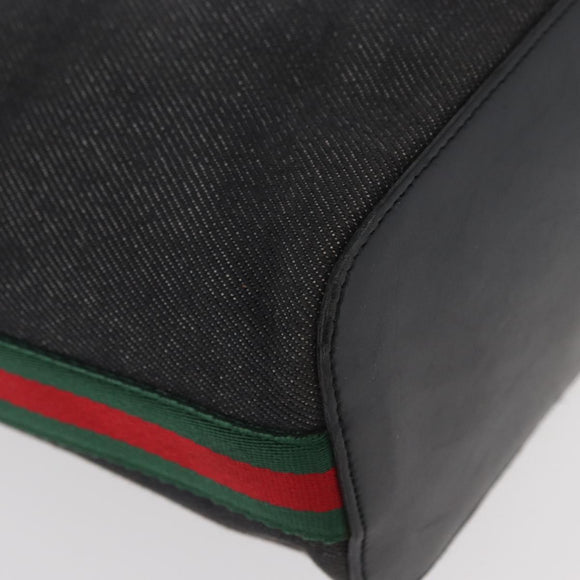 GUCCI Web Sherry Line Shoulder Bag Canvas Black Silver 01234 002058 Auth 182262