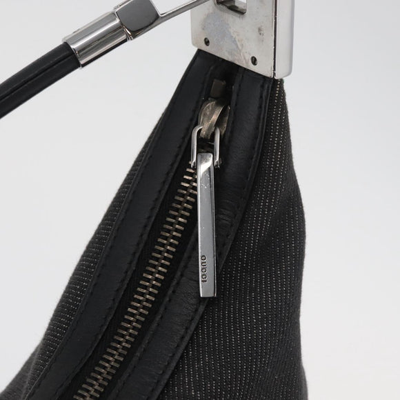GUCCI Web Sherry Line Shoulder Bag Canvas Black Silver 01234 002058 Auth 182262