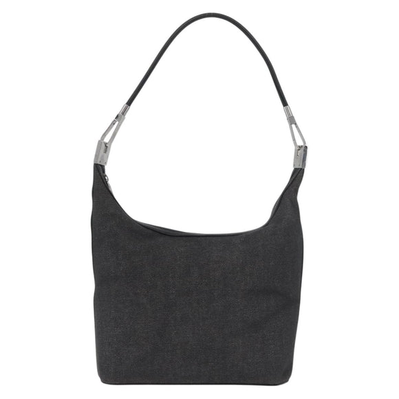 GUCCI Web Sherry Line Shoulder Bag Canvas Black Silver 01234 002058 Auth 182262