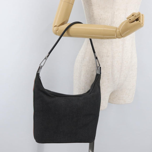GUCCI Web Sherry Line Shoulder Bag Canvas Black Silver 01234 002058 Auth 182262