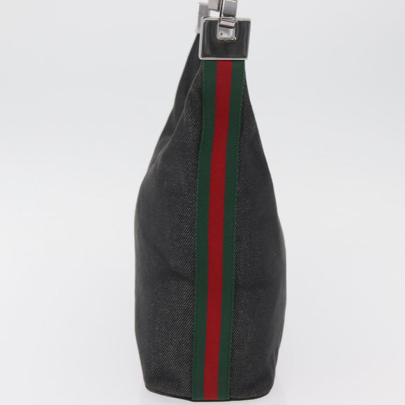 GUCCI Web Sherry Line Shoulder Bag Canvas Black Silver 01234 002058 Auth 182262