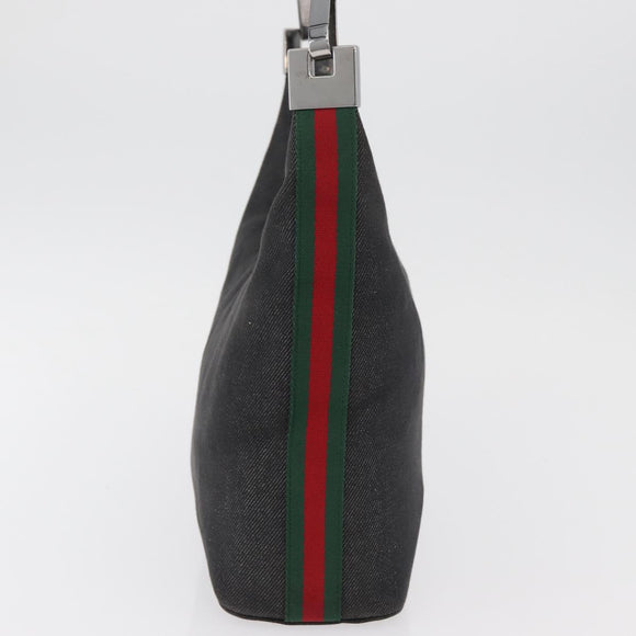 GUCCI Web Sherry Line Shoulder Bag Canvas Black Silver 01234 002058 Auth 182262