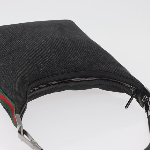GUCCI Web Sherry Line Shoulder Bag Canvas Black Silver 01234 002058 Auth 182262