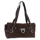 Salvatore Ferragamo Gancini Hand Bag Suede Brown Silver Auth 182264A-1