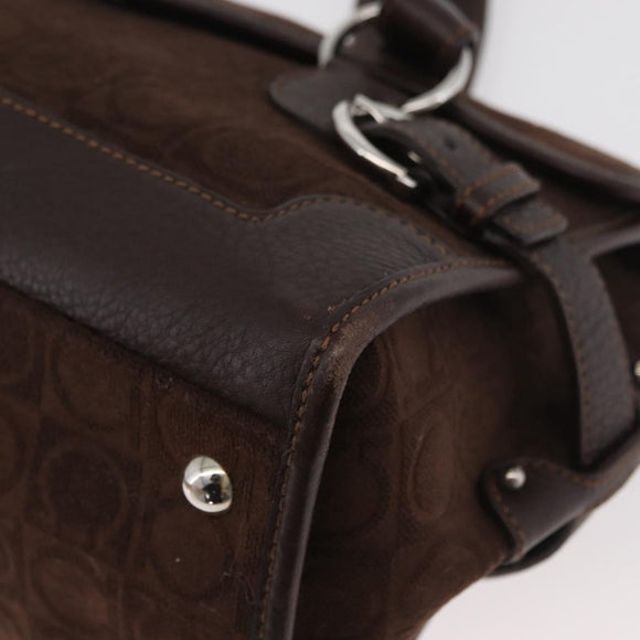 Salvatore Ferragamo Gancini Hand Bag Suede Brown Silver Auth 182264A