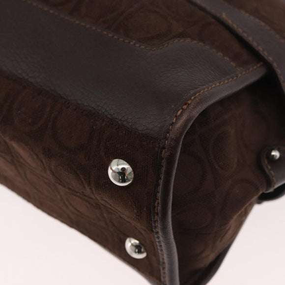 Salvatore Ferragamo Gancini Hand Bag Suede Brown Silver Auth 182264A