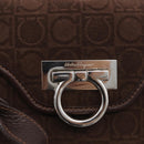 Salvatore Ferragamo Gancini Hand Bag Suede Brown Silver Auth 182264A-17