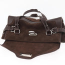 Salvatore Ferragamo Gancini Hand Bag Suede Brown Silver Auth 182264A-10