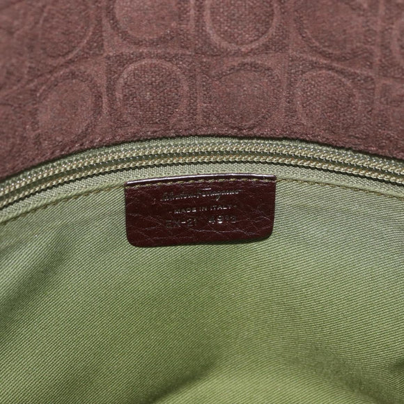 Salvatore Ferragamo Gancini Hand Bag Suede Brown Silver Auth 182264A