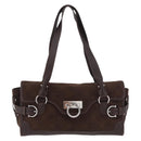 Salvatore Ferragamo Gancini Hand Bag Suede Brown Silver Auth 182264A-13