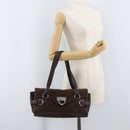 Salvatore Ferragamo Gancini Hand Bag Suede Brown Silver Auth 182264A-22