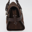 Salvatore Ferragamo Gancini Hand Bag Suede Brown Silver Auth 182264A-3