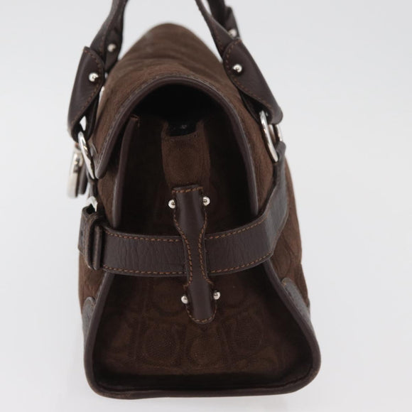 Salvatore Ferragamo Gancini Hand Bag Suede Brown Silver Auth 182264A