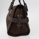 Salvatore Ferragamo Gancini Hand Bag Suede Brown Silver Auth 182264A-4