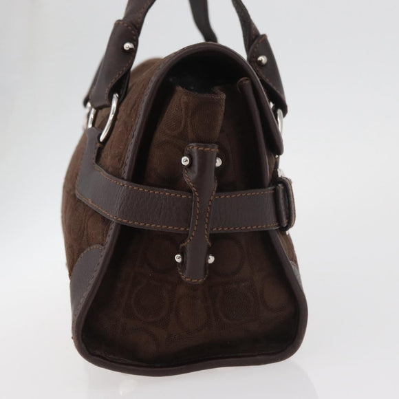 Salvatore Ferragamo Gancini Hand Bag Suede Brown Silver Auth 182264A