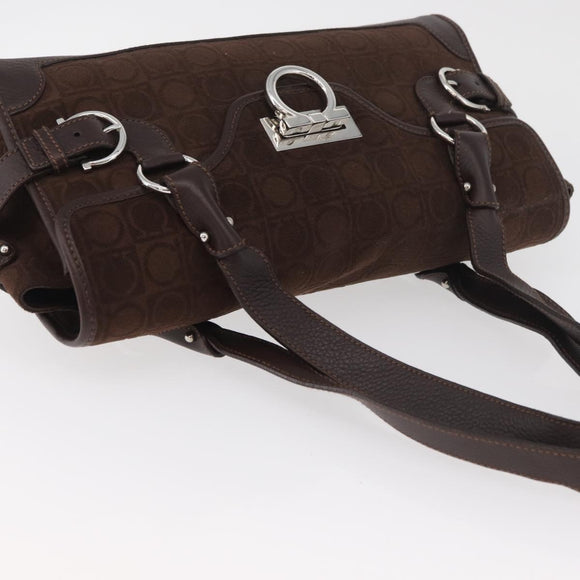 Salvatore Ferragamo Gancini Hand Bag Suede Brown Silver Auth 182264A