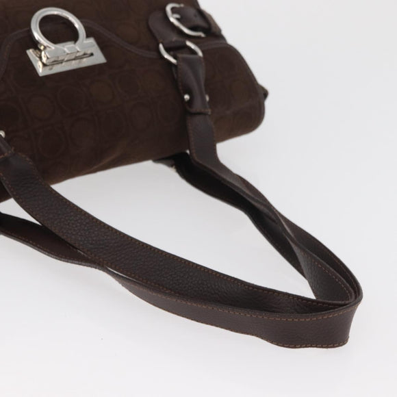 Salvatore Ferragamo Gancini Hand Bag Suede Brown Silver Auth 182264A