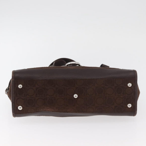 Salvatore Ferragamo Gancini Hand Bag Suede Brown Silver Auth 182264A