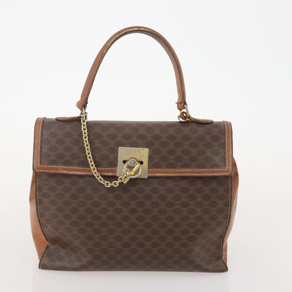 CELINE Macadam Canvas Hand Bag PVC Leather 2 Set Brown Gold Auth 182267