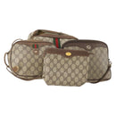GUCCI GG Supreme Web Sherry Line Shoulder Bag PVC 4 Set Beige Gold Auth 182269-1