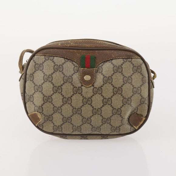 GUCCI GG Supreme Web Sherry Line Shoulder Bag PVC 4 Set Beige Gold Auth 182269