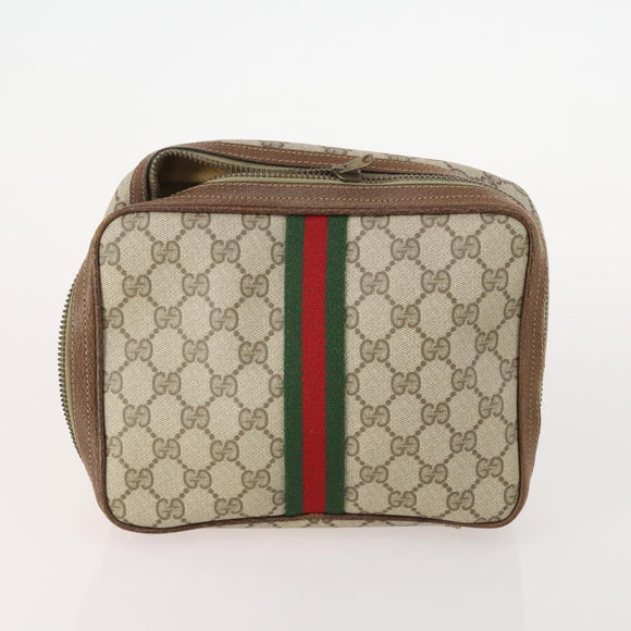 GUCCI GG Supreme Web Sherry Line Shoulder Bag PVC 4 Set Beige Gold Auth 182269