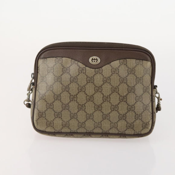 GUCCI GG Supreme Web Sherry Line Shoulder Bag PVC 4 Set Beige Gold Auth 182269