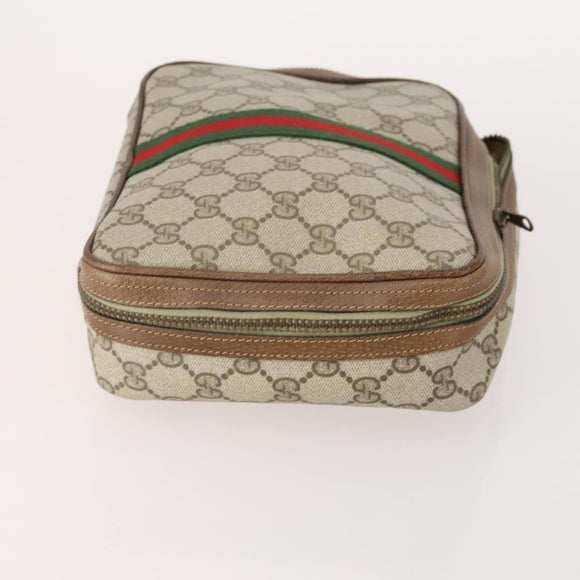 GUCCI GG Supreme Web Sherry Line Shoulder Bag PVC 4 Set Beige Gold Auth 182269