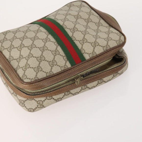 GUCCI GG Supreme Web Sherry Line Shoulder Bag PVC 4 Set Beige Gold Auth 182269