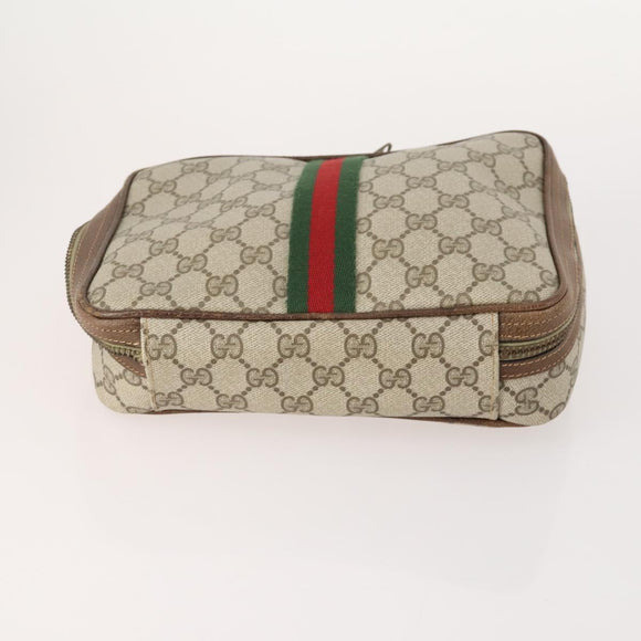GUCCI GG Supreme Web Sherry Line Shoulder Bag PVC 4 Set Beige Gold Auth 182269