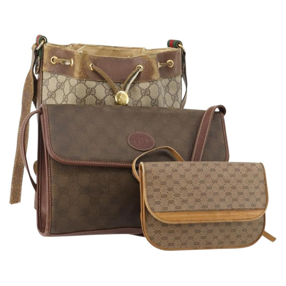 GUCCI GG Supreme Micro GG Supreme Web Sherry Line Bag PVC 3 Set Auth 182272