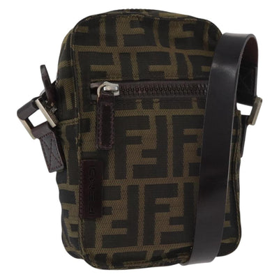 FENDI Zucca Canvas Shoulder Bag Black Brown Auth 182292V