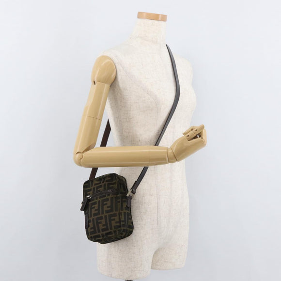 FENDI Zucca Canvas Shoulder Bag Black Brown Auth 182292V