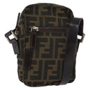 FENDI Zucca Canvas Shoulder Bag Black Brown Auth 182292V-1