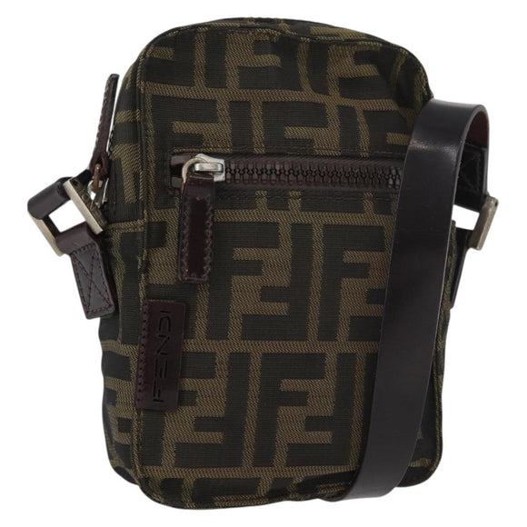 FENDI Zucca Canvas Shoulder Bag Black Brown Auth 182292V