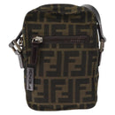 FENDI Zucca Canvas Shoulder Bag Black Brown Auth 182292V-13