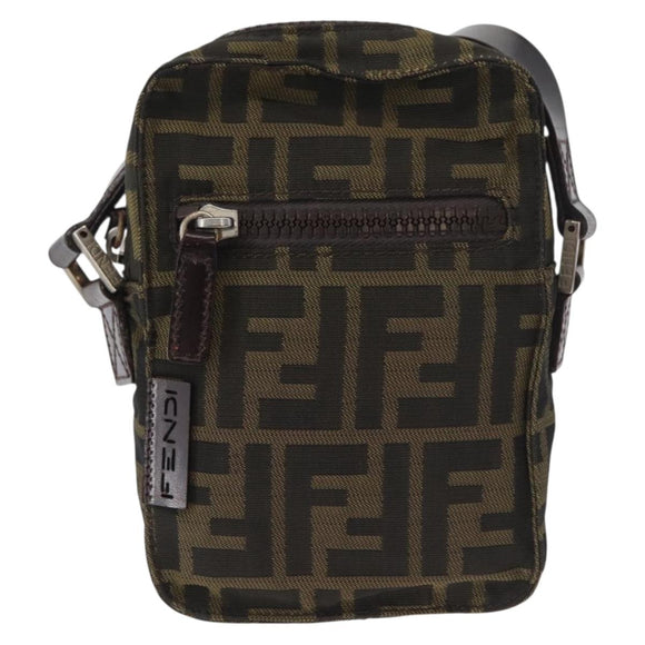 FENDI Zucca Canvas Shoulder Bag Black Brown Auth 182292V