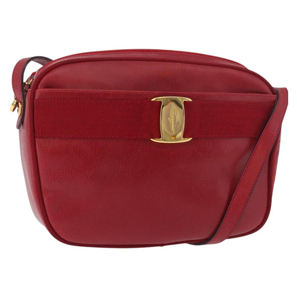 Salvatore Ferragamo Vala Shoulder Bag Leather Red Gold Auth 182294