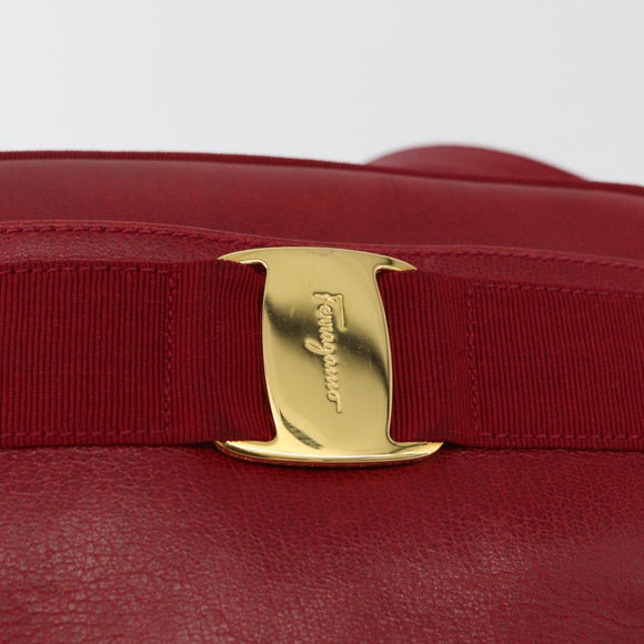 Salvatore Ferragamo Vala Shoulder Bag Leather Red Gold Auth 182294